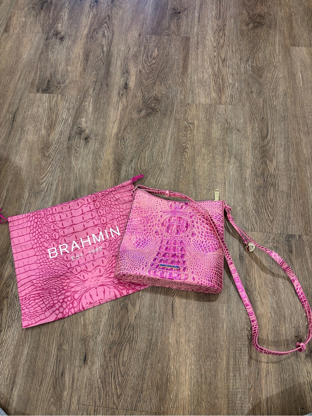 Brahmin Hot Pink Croc-Embossed Leather Crossbody